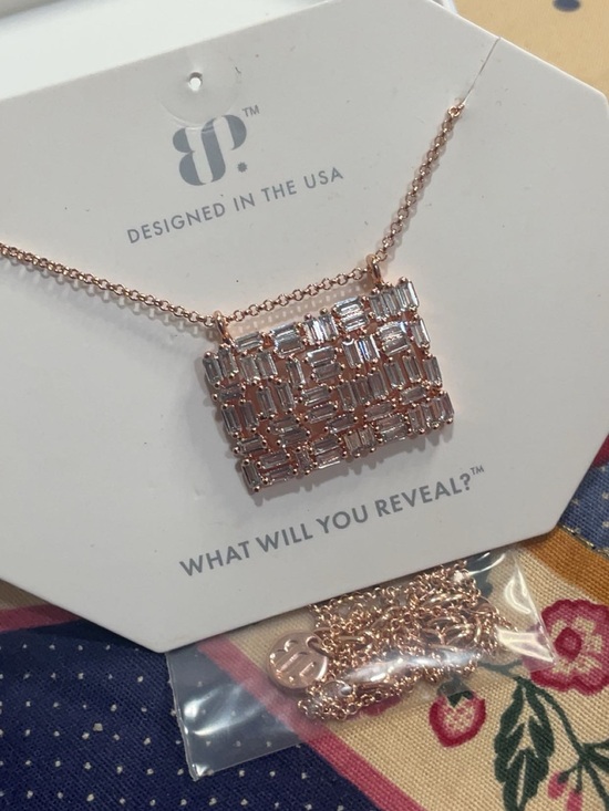 bp Jewelry - bp Rose Gold Rectangular Baguette Crystal Pendant Necklace